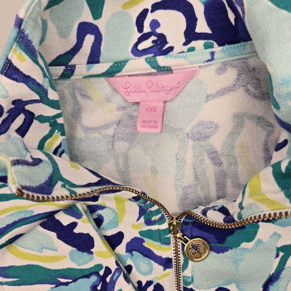 Lilly Pulitzer Jacket Blue Green Palm Leaves Full Zip Popover Jacket Size XXS - Picture 7 of 8